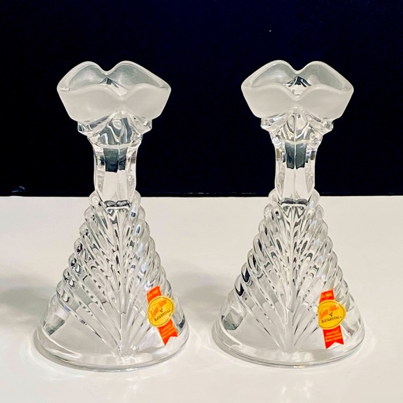 Vtg MCM Anna Hutte Bleikristall 24% Lead Crystal Candle Holders Frosted Germany - Picture 1 of 9